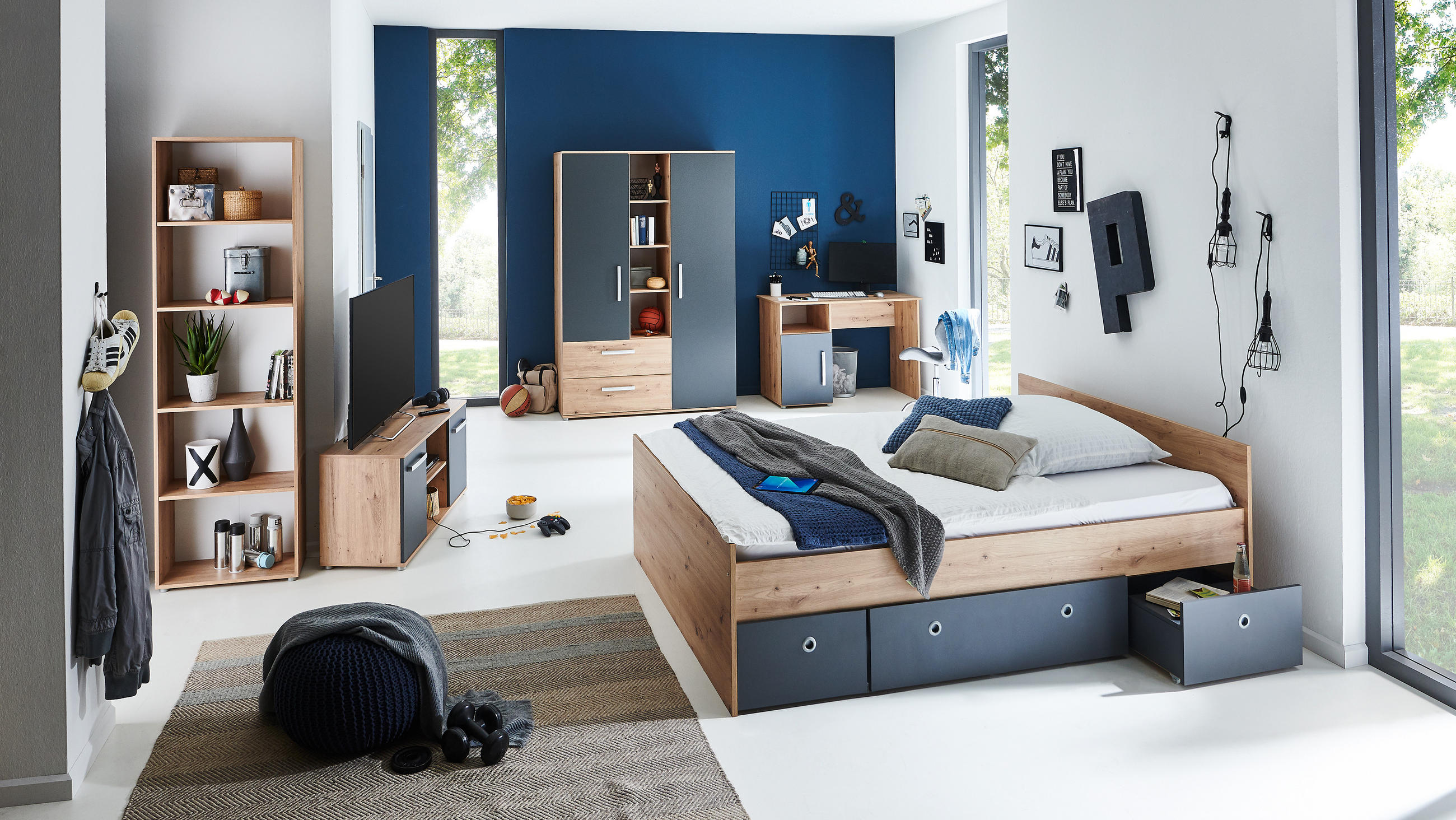 arthur berndt Jugendzimmer Eiche Artisan, Anthrazit 140x1x200 cm