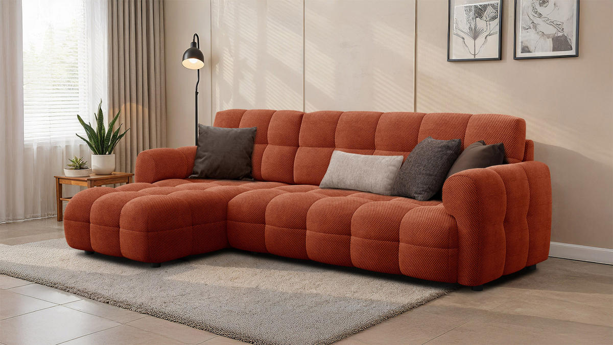 ECKSOFA MELLOW 4-Sitzer, dunkelorange - Dunkelorange/Schwarz, Holz/Textil (262/156cm) - Courtois Laville