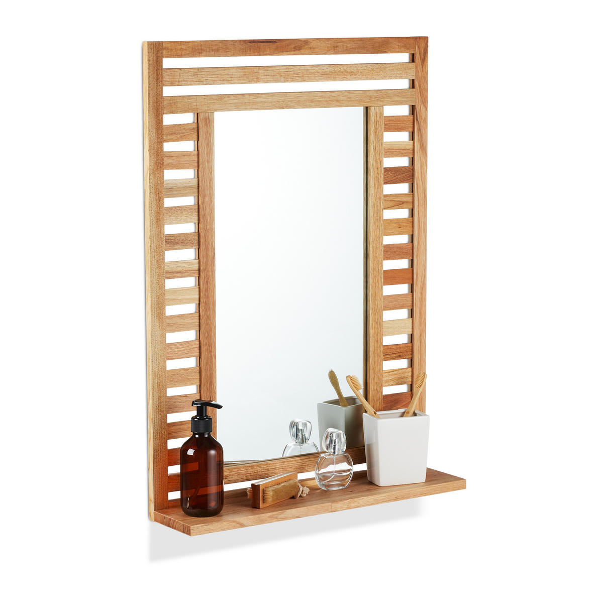 BADSPIEGEL - Hellbraun, Glas/Holz (50/70/12cm) - Relaxdays