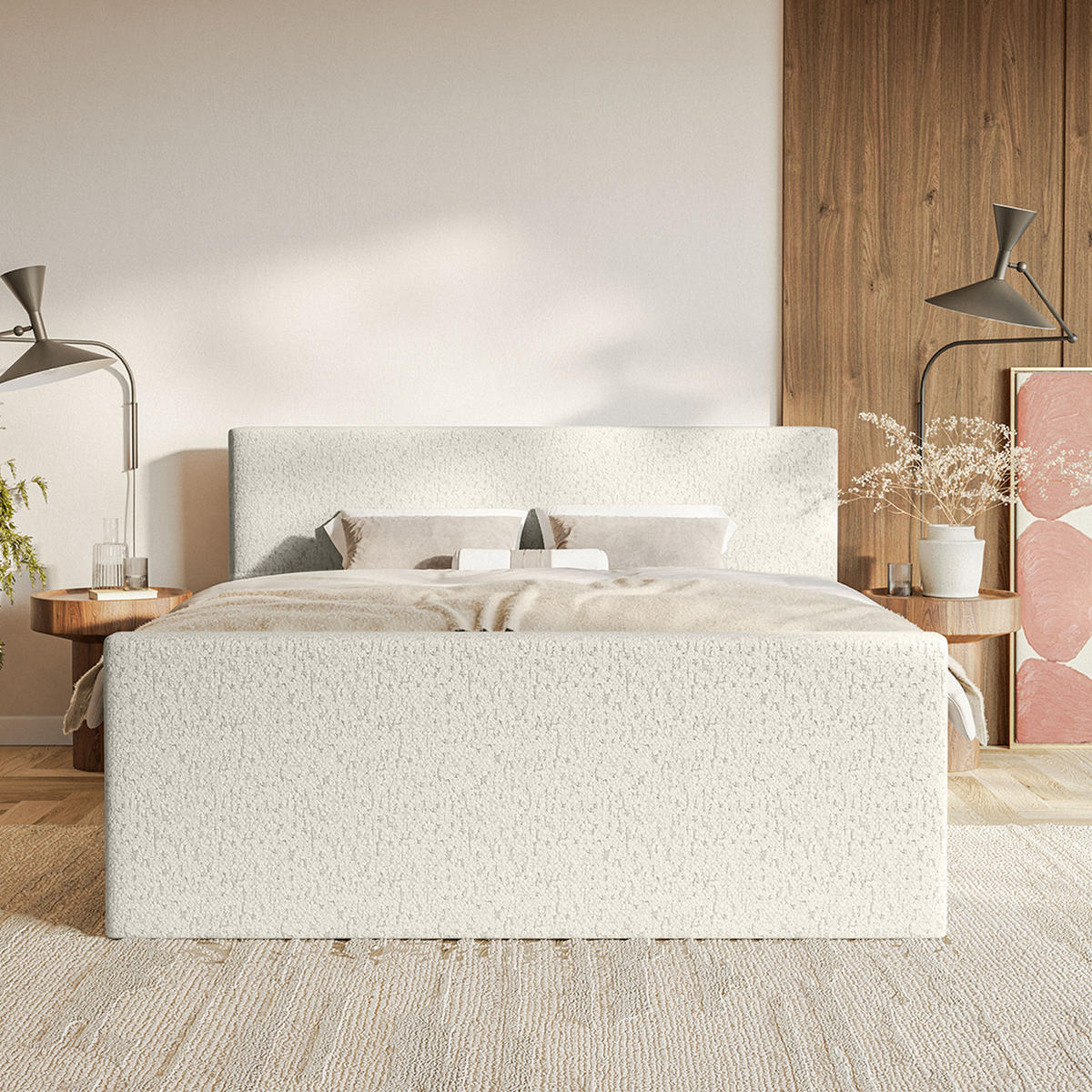 BOXSPRINGBETT Velipoja Premium 200x200 cm, Ecru - Ecru, Textil (200/200cm) - Fedve