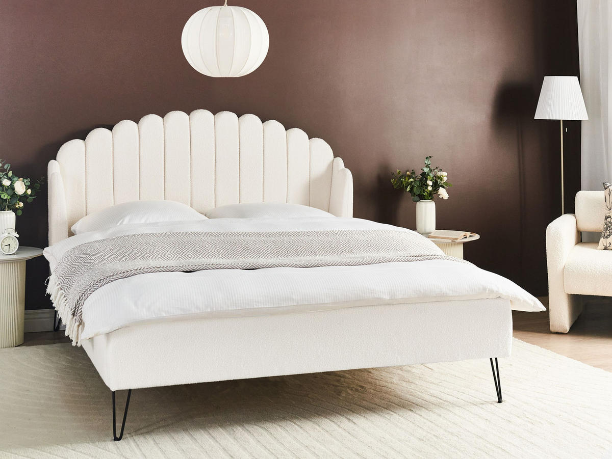 POLSTERBETT mit Lattenrost 160x200 cm Weiß Ambillou - Creme, Textil (160/200cm) - Beliani