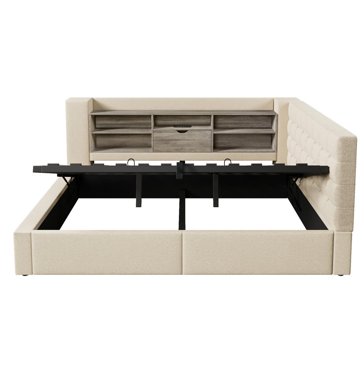 POLSTERBETT mit Stauraum und LED 140x200 cm Beige - Beige, Metall (140/200cm) - Meubliv