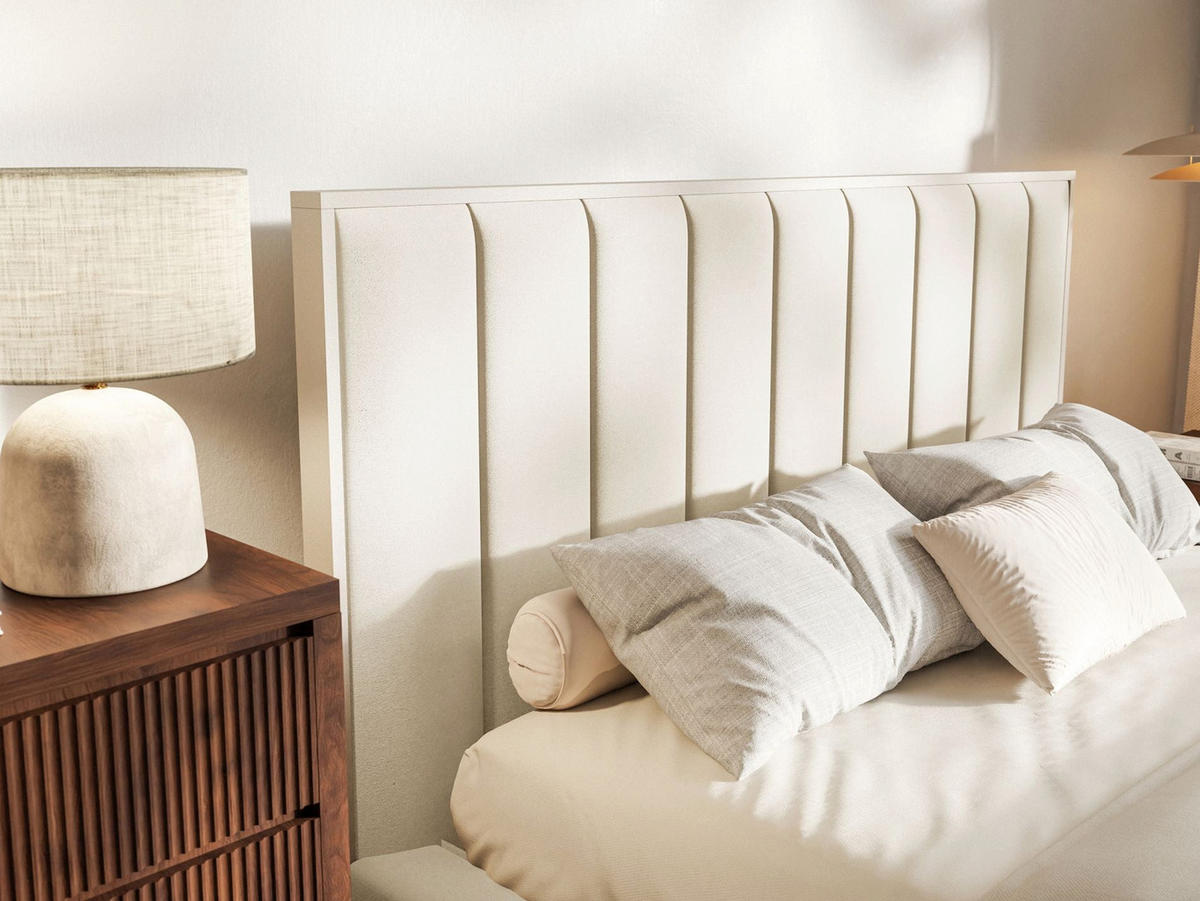 POLSTERBETT Togents Creme mit Veloursbezug, Bettkasten und LED, 140x200 cm - Creme, Textil (140/200cm) - Selsey