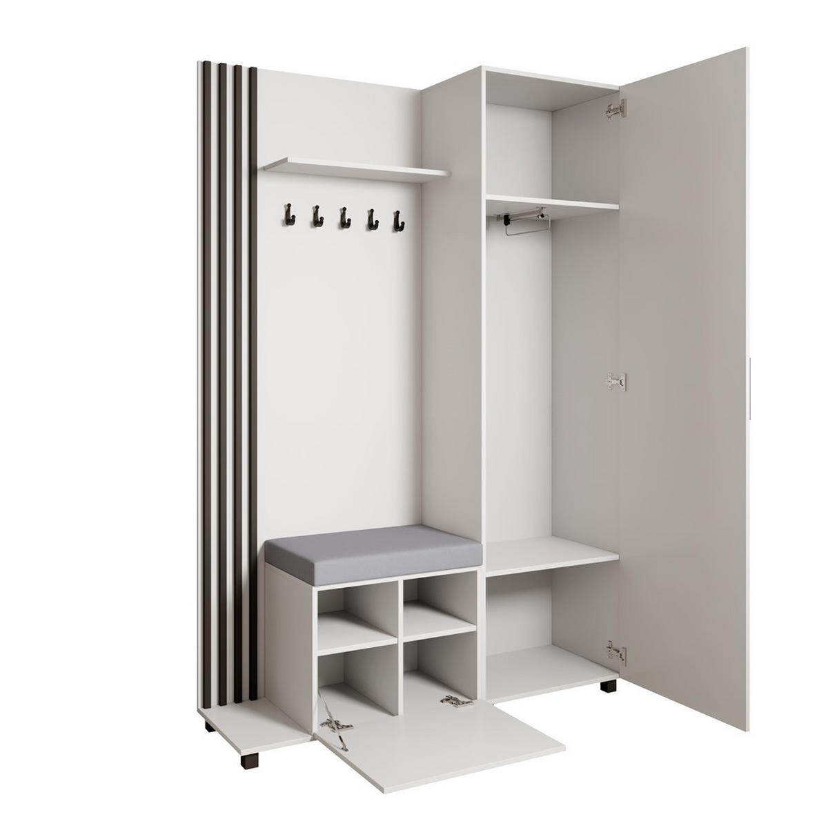 GARDEROBENSCHRANK Livia mit Aufhängern und Spiegel, Weiß, links - Schwarz/Weiß, Holzwerkstoff (137/207/42cm) - Beautysofa