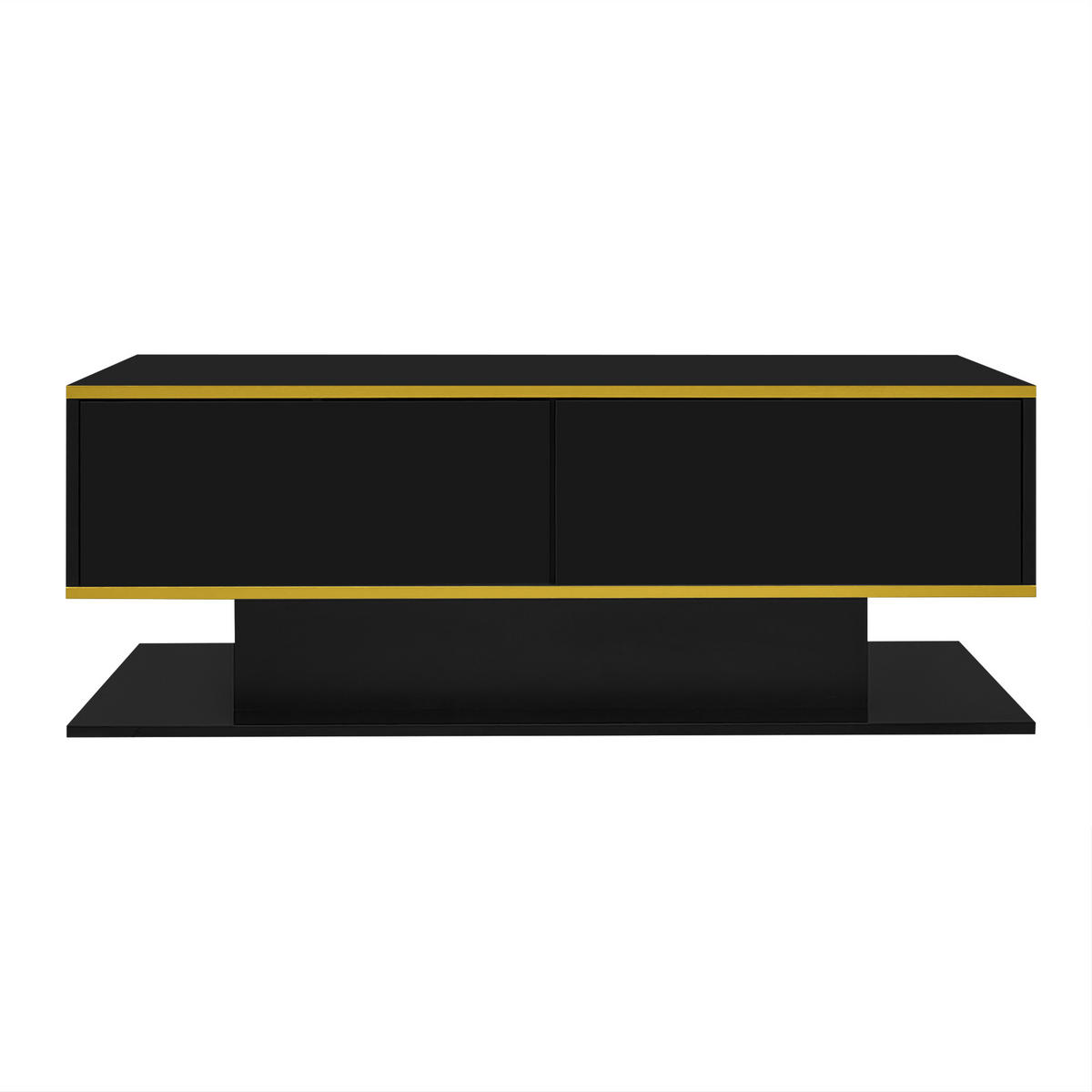 COUCHTISCH mit LED-Lichtstreifen Hochglanz und 3 Schubladen Goldverzierung 100/50/40 cm - Goldfarben/Schwarz, Holzwerkstoff (100/50/40cm) - EVRYAE