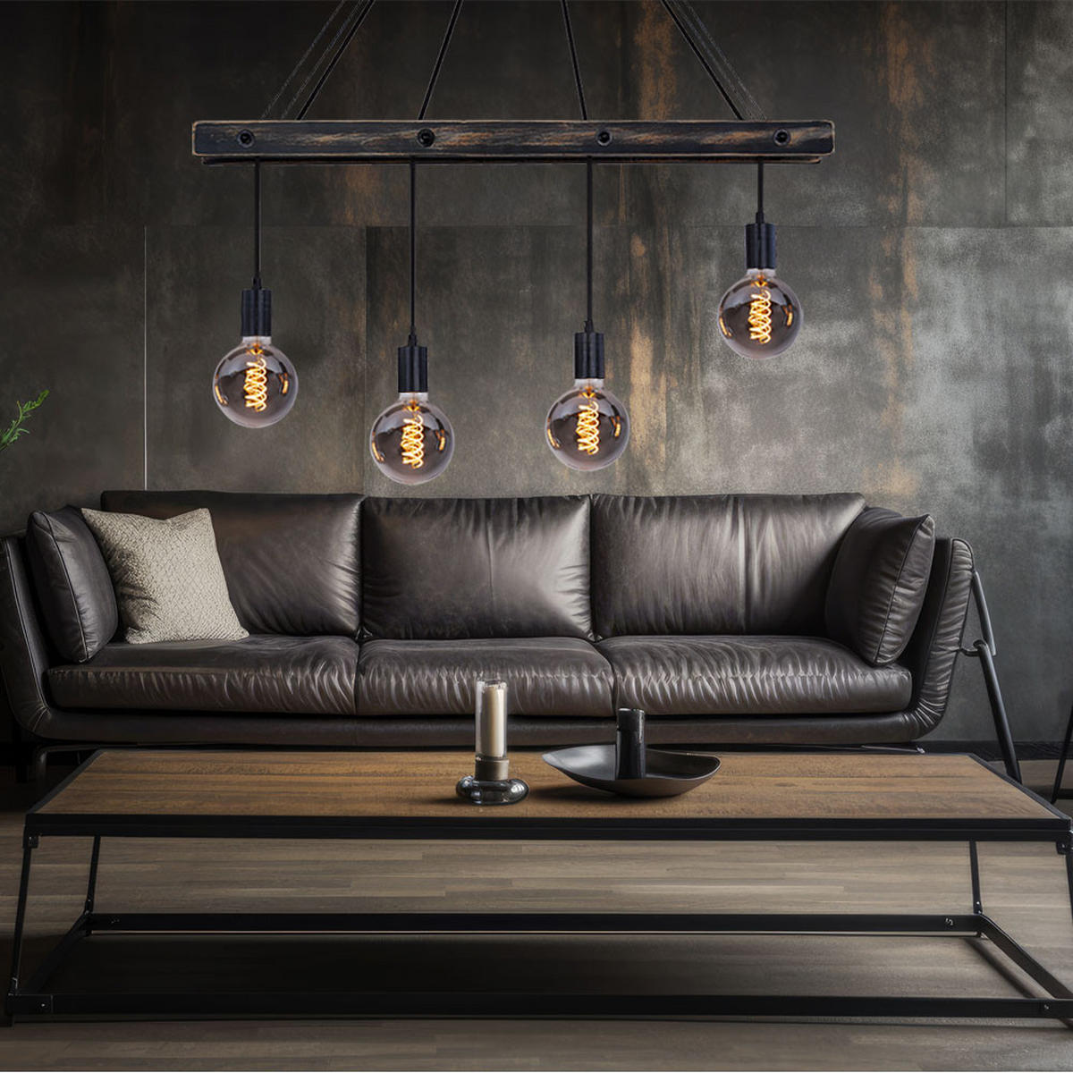 HÄNGELEUCHTE Metall Holz Schwarz matt - Schwarz, Holz (90/9/120cm) - Globo Lighting