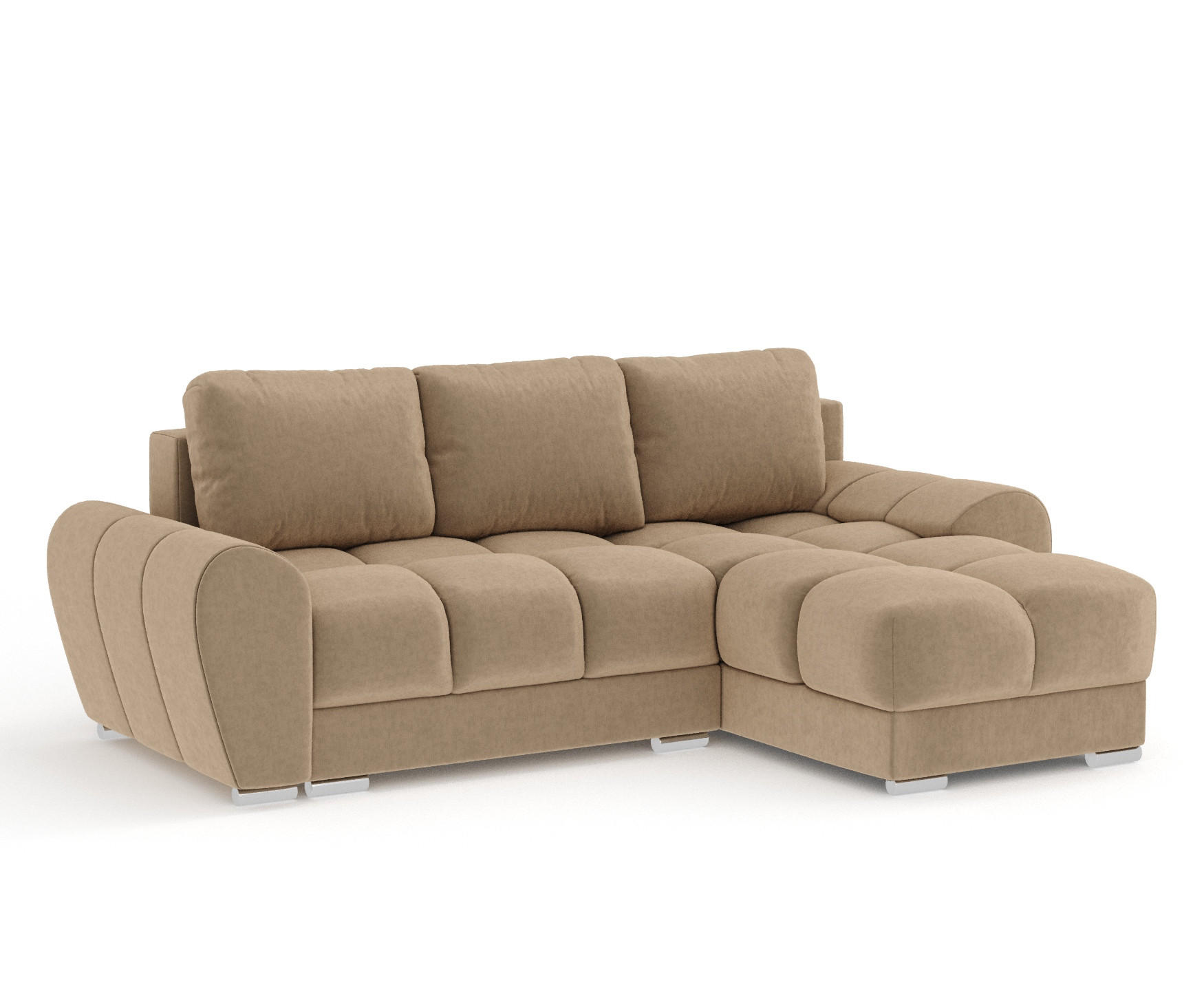 ECKSOFA MIT SCHLAFFUNKTION Peebles Beige Samtstoff - Chromfarben/Beige, Holz/Holzwerkstoff (256/175cm) - Maison de Reve