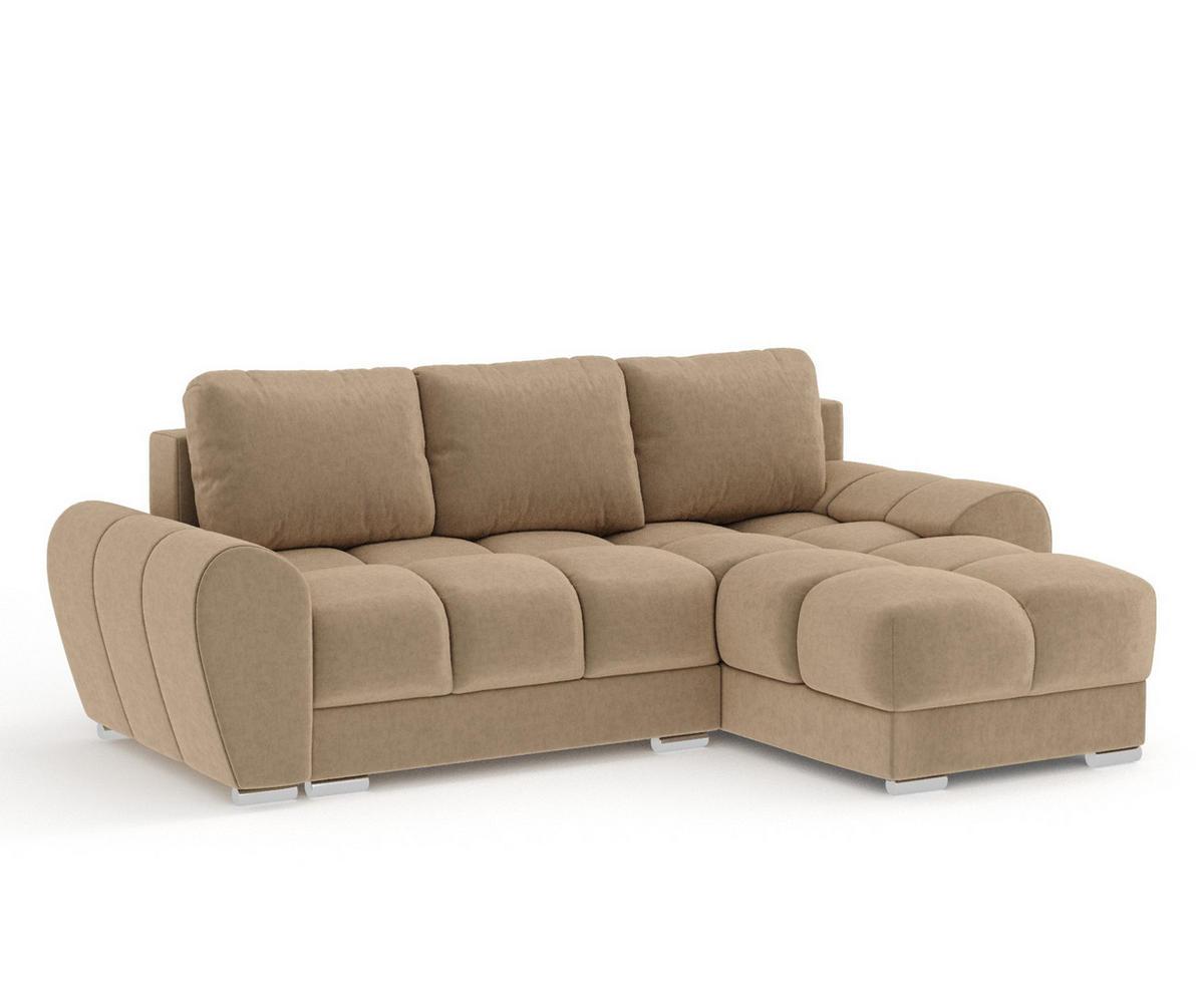 ECKSOFA MIT SCHLAFFUNKTION Peebles Beige Samtstoff - Chromfarben/Beige, Holz/Holzwerkstoff (256/175cm) - Maison de Reve