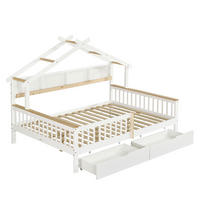 HAUSBETT 140/200 cm DE-02253, in Weiß, mit Dach, Regal und 2 Schubladen - Weiß, Holz/Holzwerkstoff (140/200cm) - ComfortXL