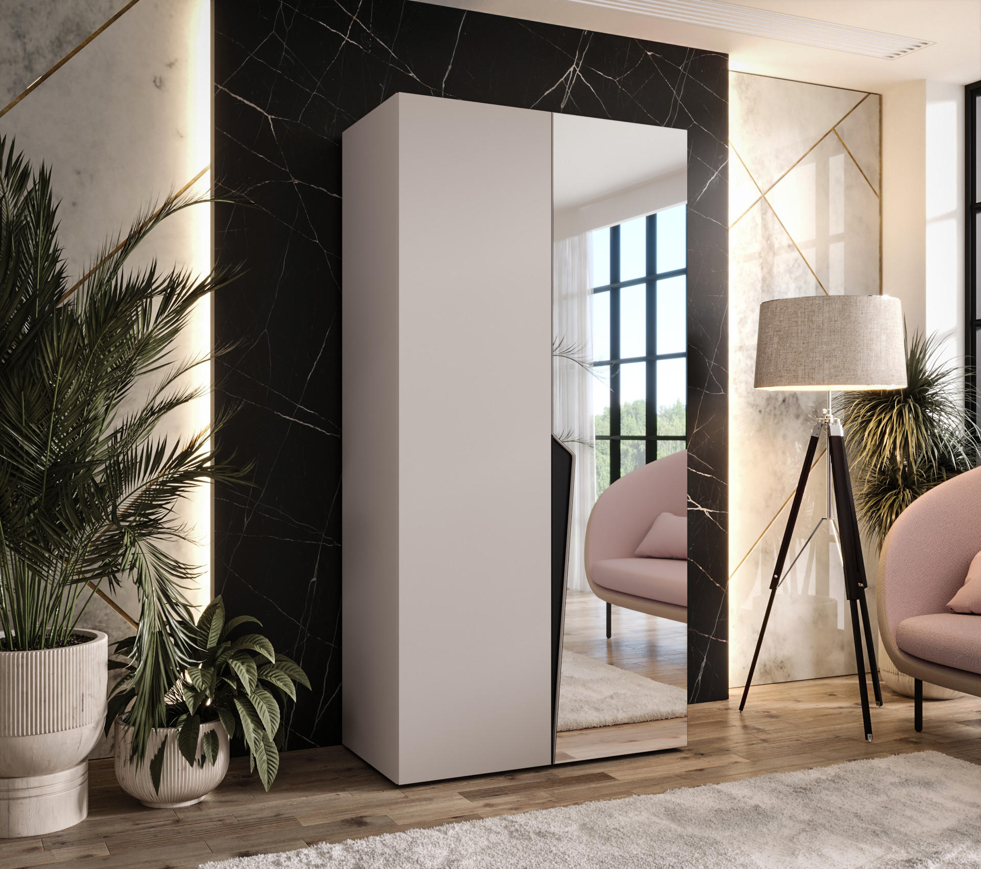 DREHTÜRENSCHRANK 202/100/52 2-türig - Beige/Schwarz, Holz/Metall (100/202/52cm) - Abiks Möbel