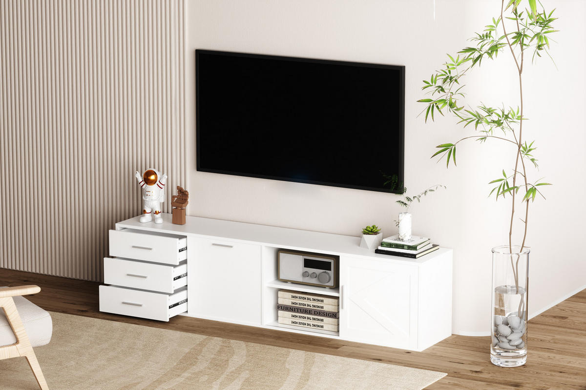 TV-SCHRANK in 180/45/35 cm - Weiß, Holzwerkstoff (180/45/35cm) - HOMAVO