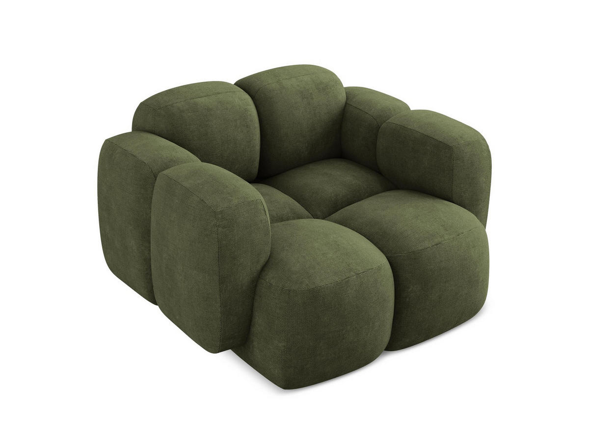 SESSEL Chenille Stoff Grün - Schwarz/Olivgrün, Holzwerkstoff/Kunststoff (120/72/115cm) - Makamii