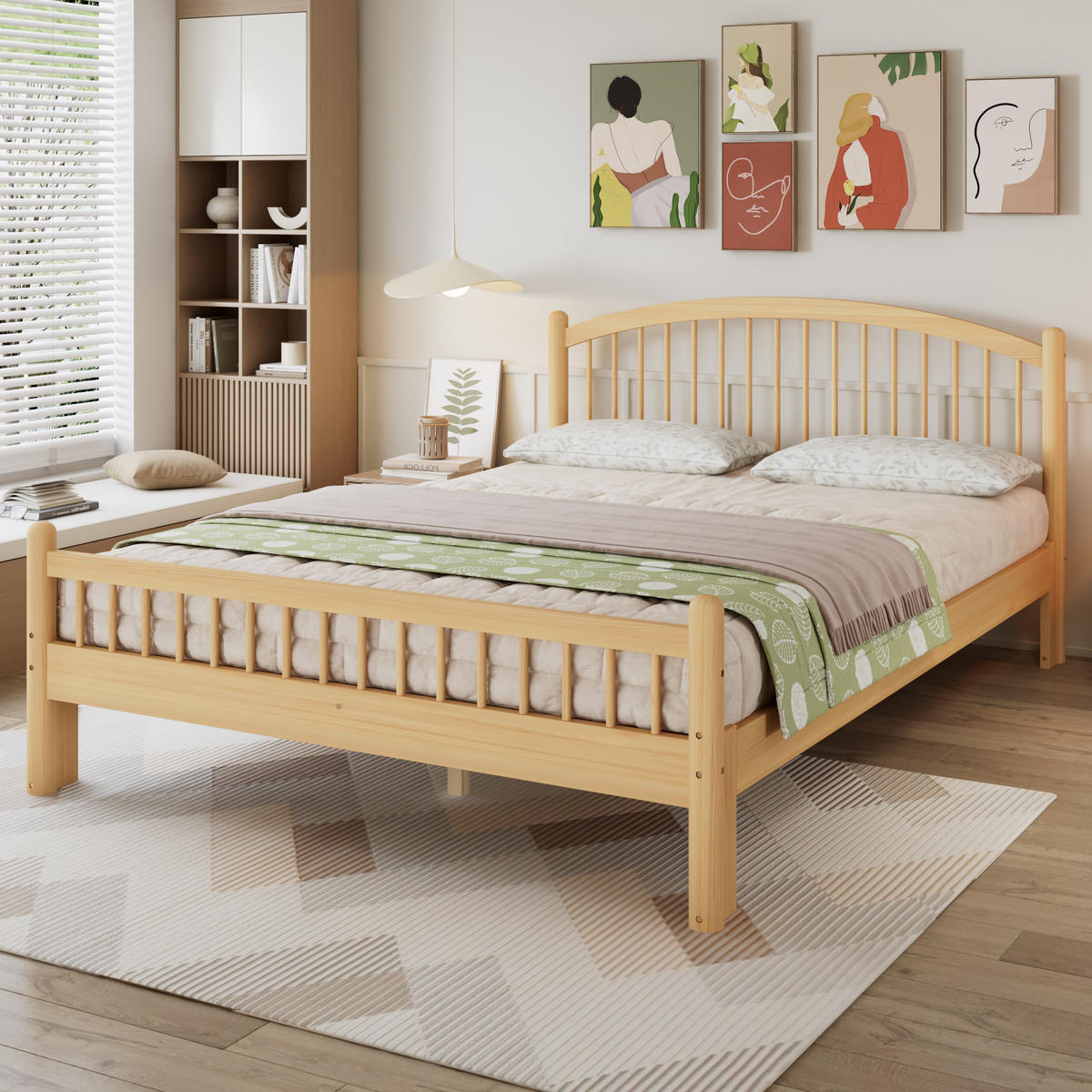 BETT 140/200 cm in Beige & Natur Massivholz mit Lattenrost Gitter-design - Naturfarben, Holzwerkstoff (140/200cm) - STILVORA