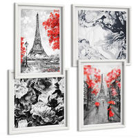 BILDER SET 4er Set - 50x50 cm & 40x60 cm Weißer Rahmen - graue Gemälde des Eiffelturms - Weiß, Kunststoff (50/50cm) - TULUP