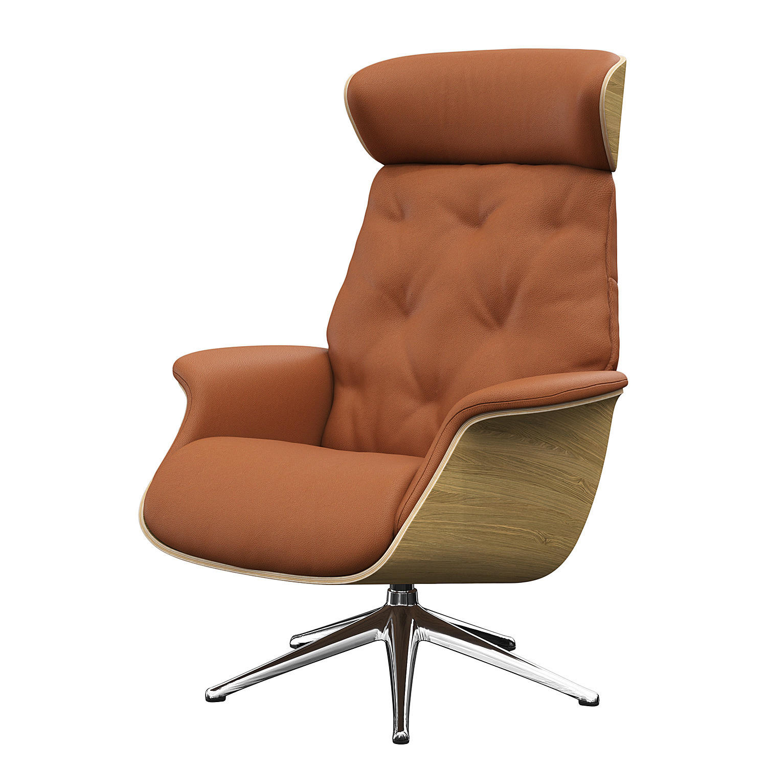 RELAXSESSEL - Echtleder - Kastanienfarben/Chromfarben, Leder/Metall (83/118/83cm) - home24