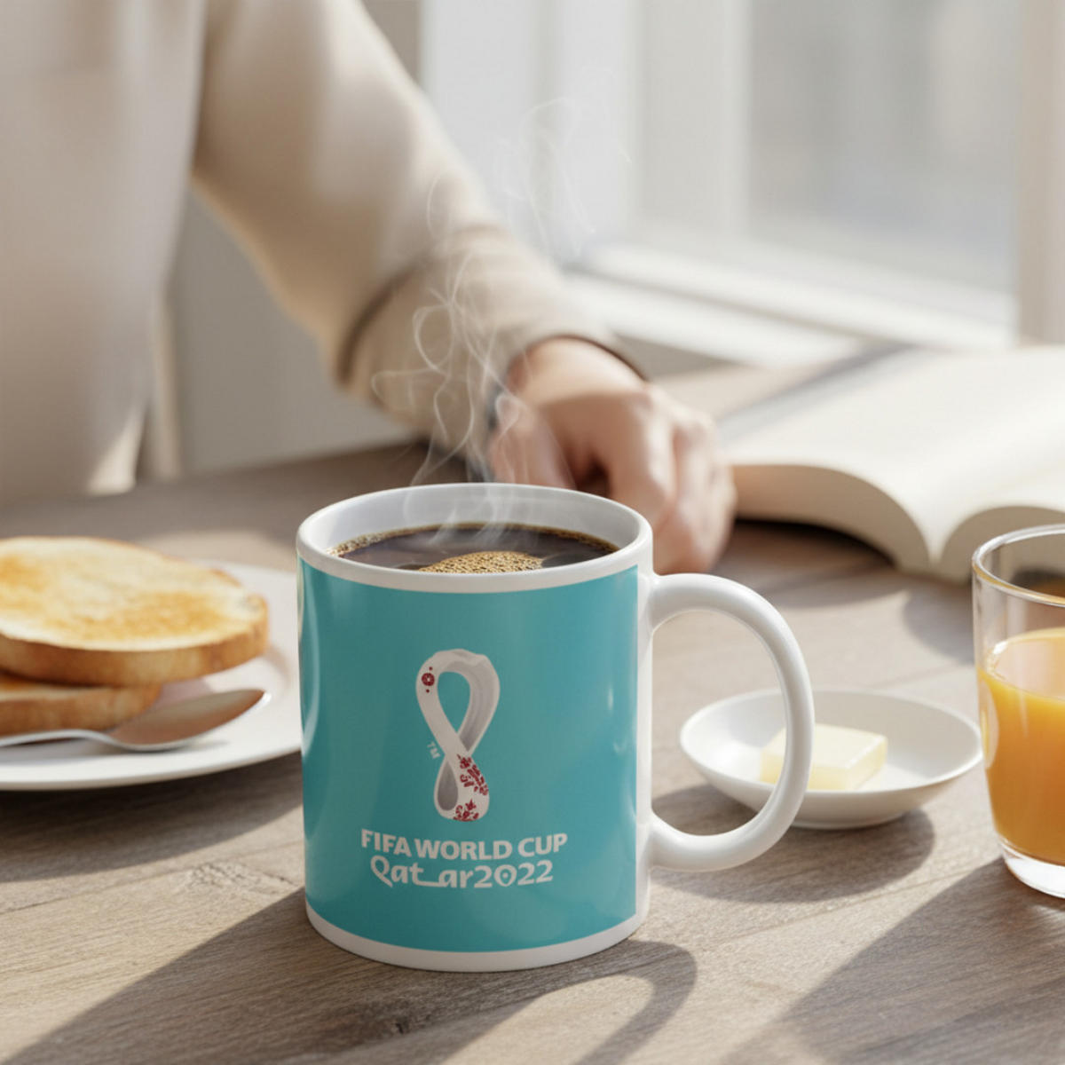 KAFFEETASSE 456 325ml Türkis Weiß FIFA WORLD Cup 2022 - Türkis/Weiß, Keramik (0.325L) - JUNG