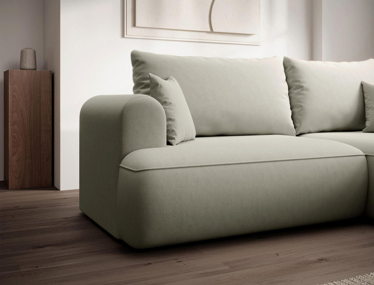 ROHOVÁ rozkládací pohovka Ovo Mini světle béžová, sametový potah Easy-Clean - černá/ecru, textil/plast (156/238cm) - Selsey