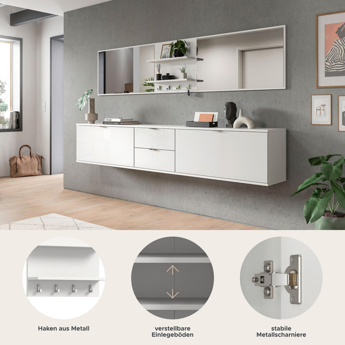 GARDEROBENKOMBINATION 6tlg. Projekt X Garderobe in weiß Nb. und weiß hochglanz B/H/T: 236x193x32 cm - Weiß, Holzwerkstoff (236/191/37cm)