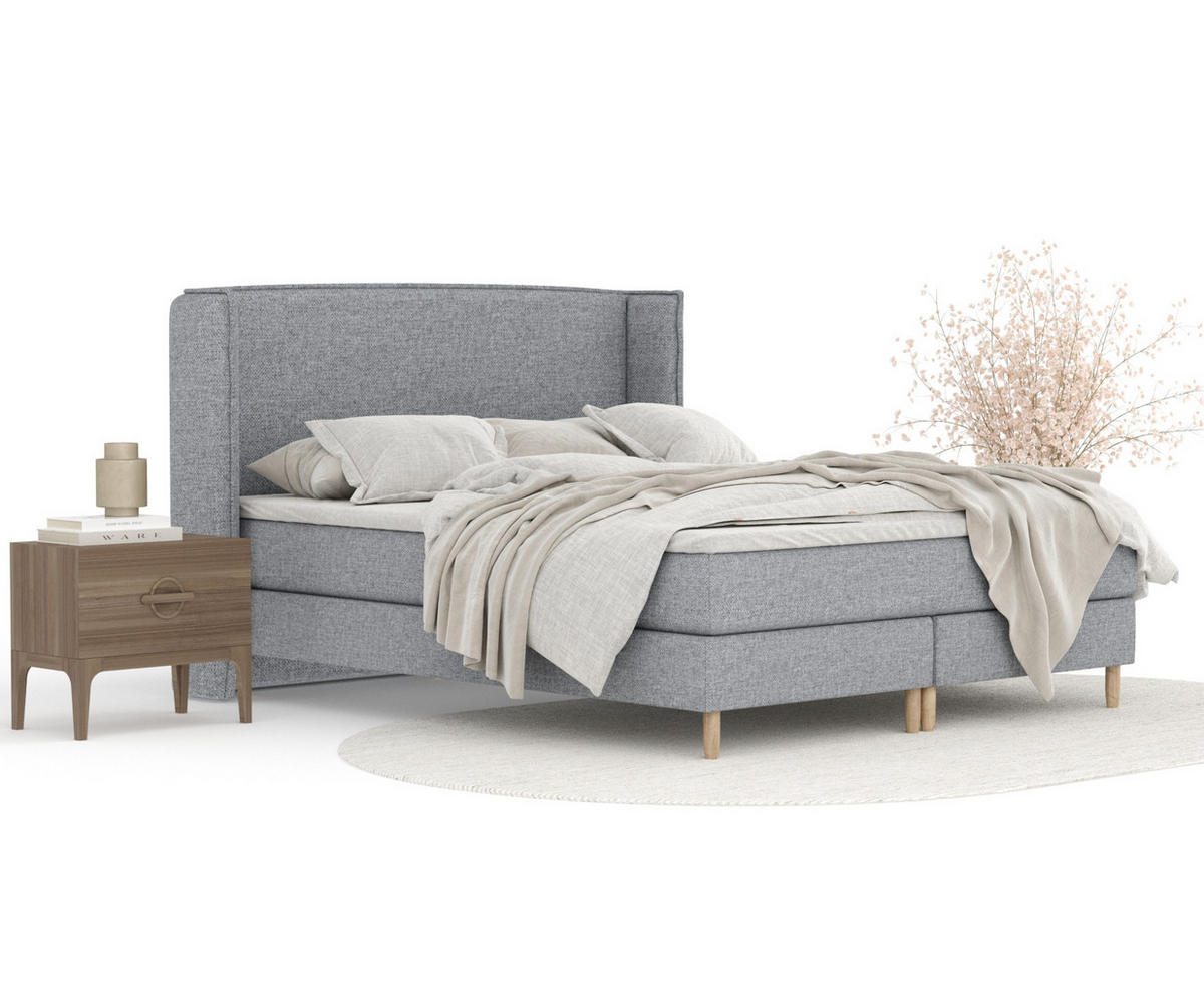 KONTINENTALBETT Ardis Grau 140/200 cm mit Matratze und Topper - Naturfarben/Grau, Holz/Holzwerkstoff (140/200cm) - Maison de Reve