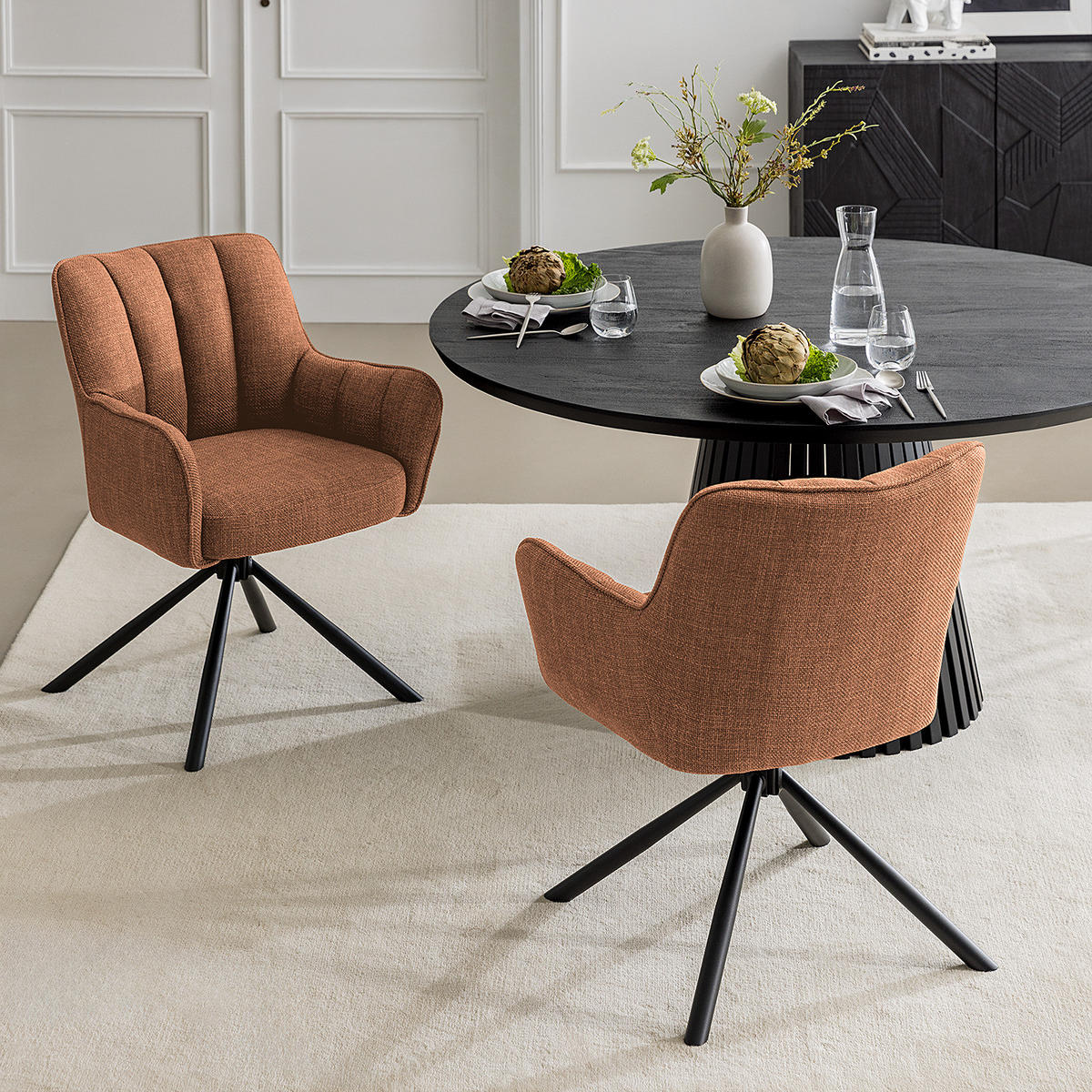 DREHBARER ARMLEHNENSTUHL - Webstoff / Eisen - Rostfarben, Textil/Metall (60/86/64cm) - home24