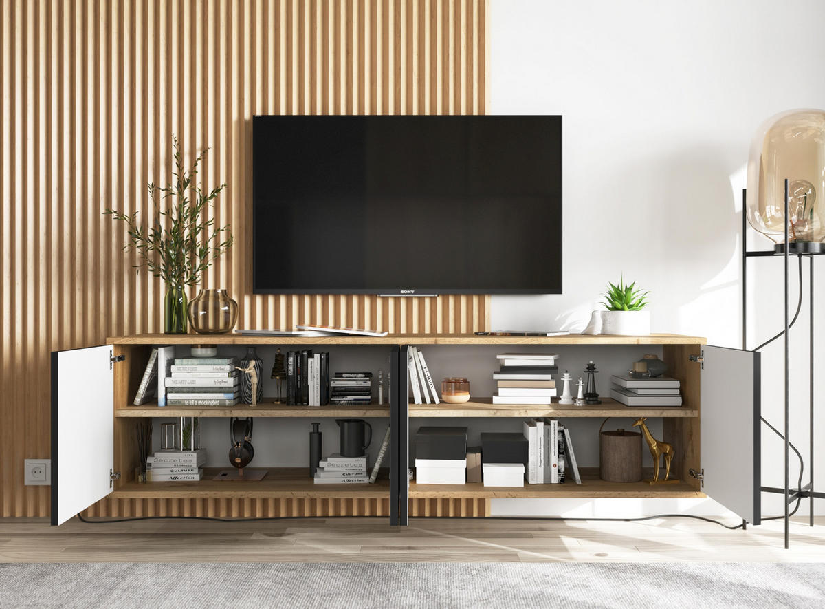 TV-SCHRANK Apollo2 Eiche wotan Schwarz Matt 150 cm - Schwarz, Holzwerkstoff (150/39/35cm) - Meble Lindner