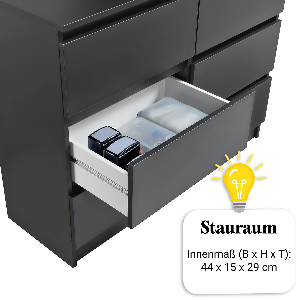 KOMMODE mit 6 Schubladen 100cm breit in anthrazit - Anthrazit, Holz (100/77.5/31cm) - Home Collective