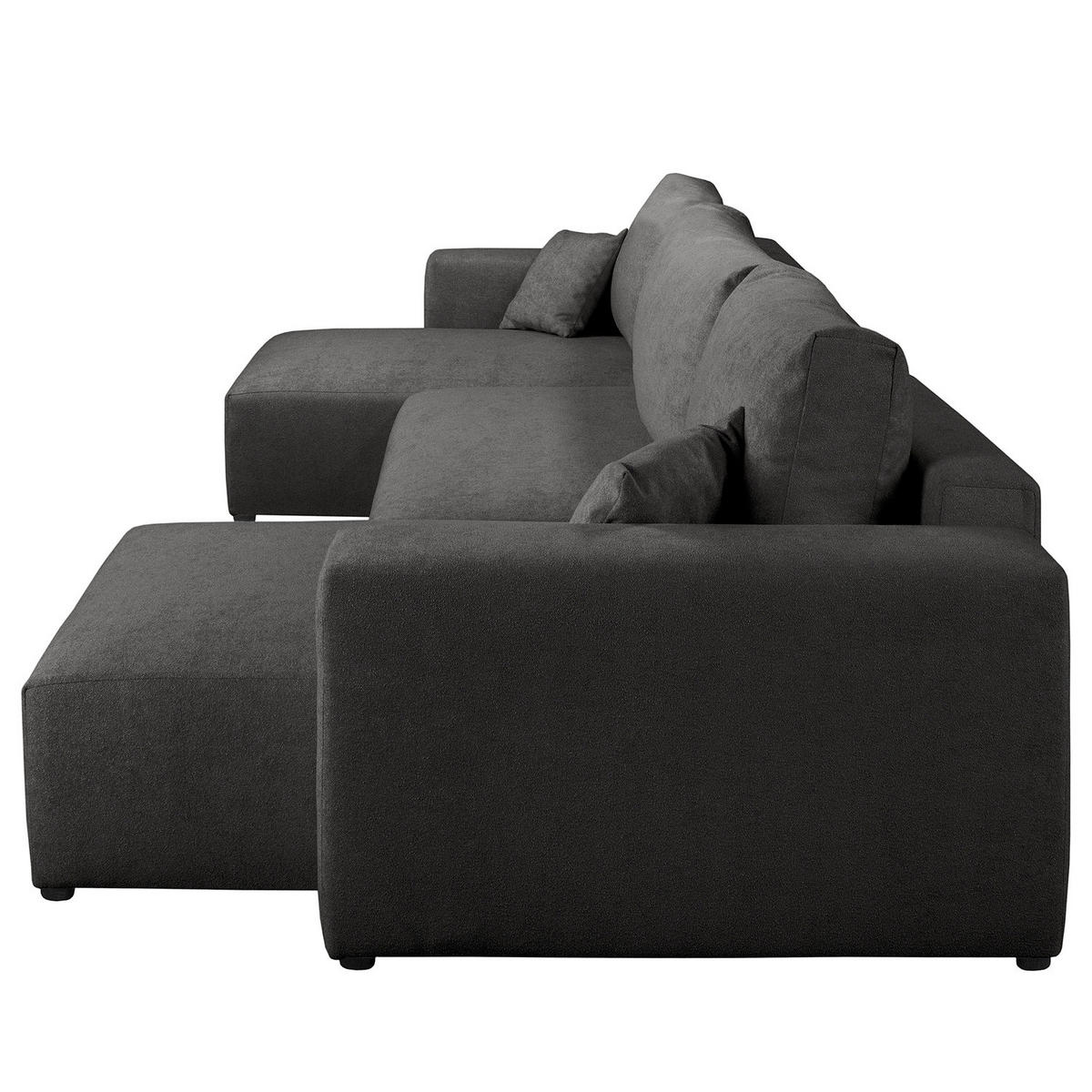 WOHNLANDSCHAFT mit Schlaffunktion - Dunkelgrau/Schwarz, Kunststoff/Textil (398/70/148cm) - home24