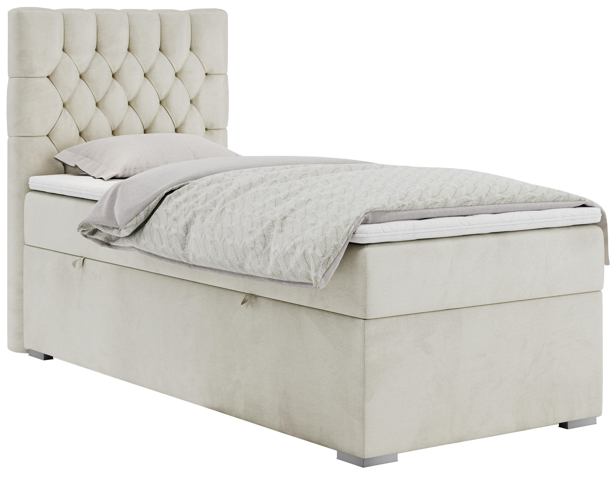 BOXBETT PERA 90/200 Beige Velvet - H3 - Links Seite - Beige, Holz/Textil (90/200cm) - MKS