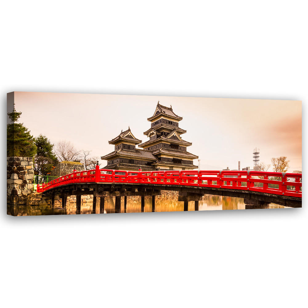 WANDBILD japanische brücke und schloss matsumoto - Grau, Textil (90/30cm) - Feeby