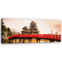 WANDBILD japanische brücke und schloss matsumoto - Grau, Textil (90/30cm) - Feeby