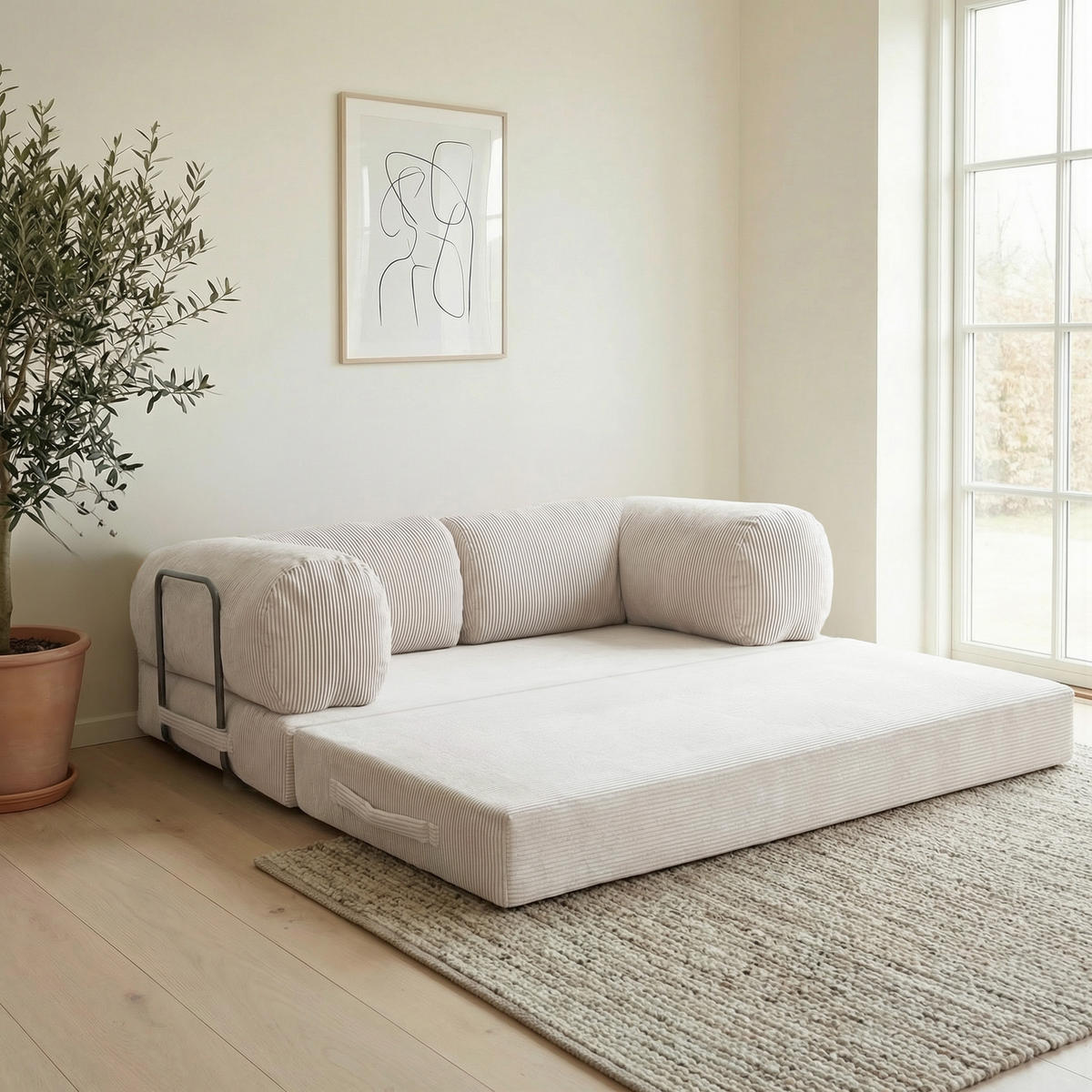 SCHAUMSTOFFSOFA MUNO, ausziehbar, Creme - Beige, Kunststoff/Textil (200/86/62cm) - Idohome