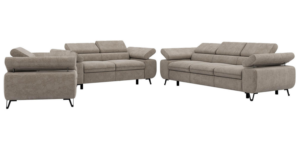 SEDACÍ SOUPRAVA PETER 1+2+3 - Šedobéžová Strukturovaná látka - černá/šedobéžová, kov/textil (262/76/99cm) - MKS