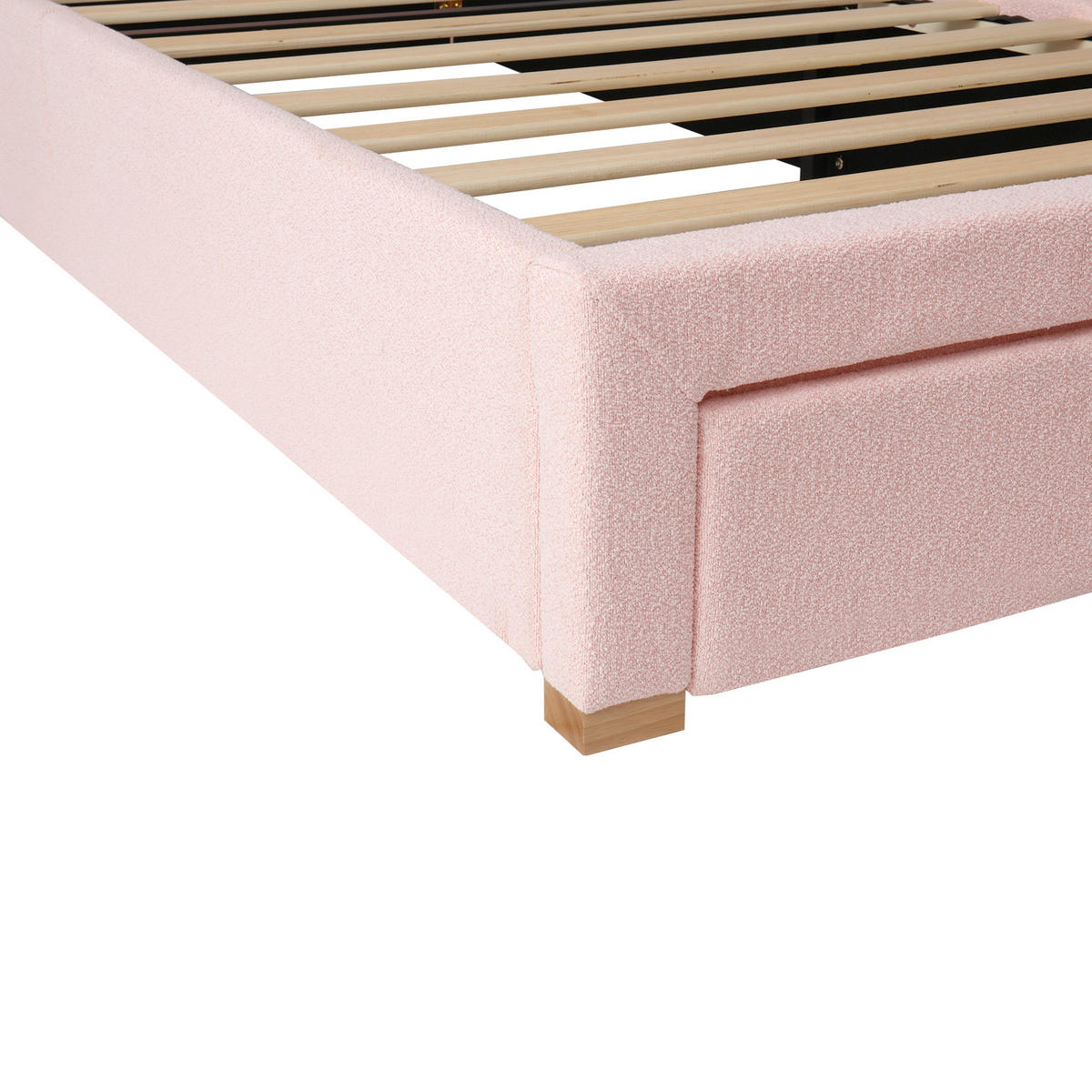KINDERBETT 90/200 cm Pink Polsterbett mit Stauraum und gepolstertem Kopfteil aus Chenille - Rosa, Textil (90/200cm) - OKWISH