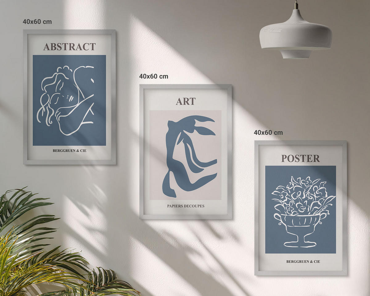 BILDER SET 3er Set - 40x60 cm Silberner Rahmen - Matisses stilvolle abstrakte Muster - Silberfarben, Kunststoff (40/60cm) - TULUP