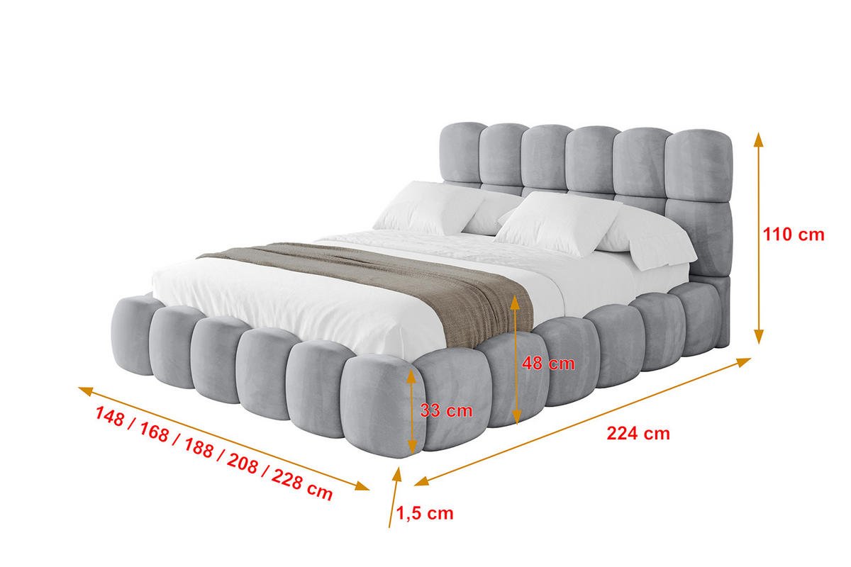 POLSTERBETT mit Bettkasten und Lattenrost, Bett mit Matratze H3/H4 - LEYA 120x200 Hellgrau - Hellgrau, Holzwerkstoff/Textil (120/200cm) - ALTDECOR