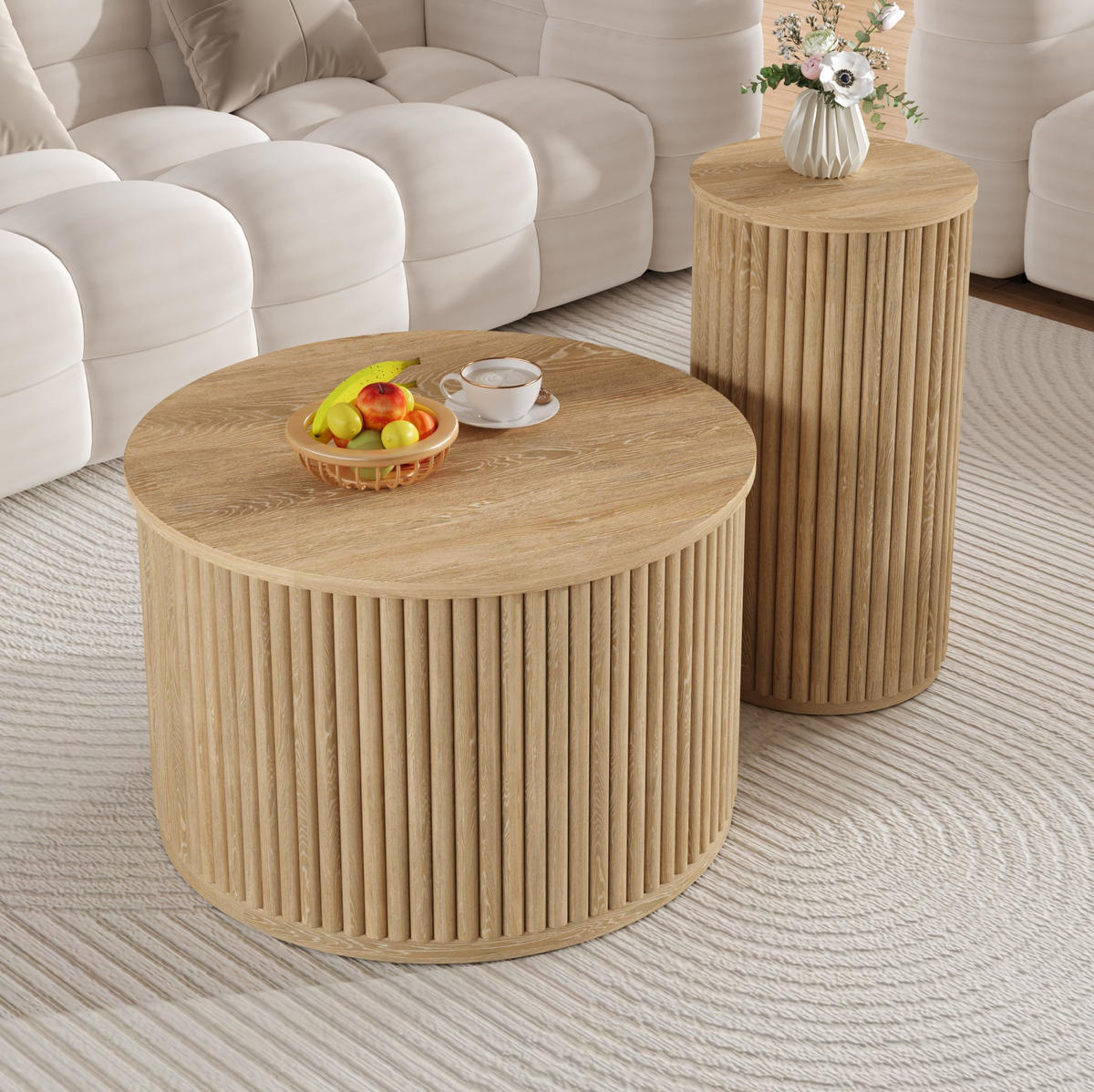 KLUBSKA miza, komplet 60/60/38,5 + 30/30/56 cm MDF naravna - naravne barve, leseni material (60/60/38.5cm) - BEAOK