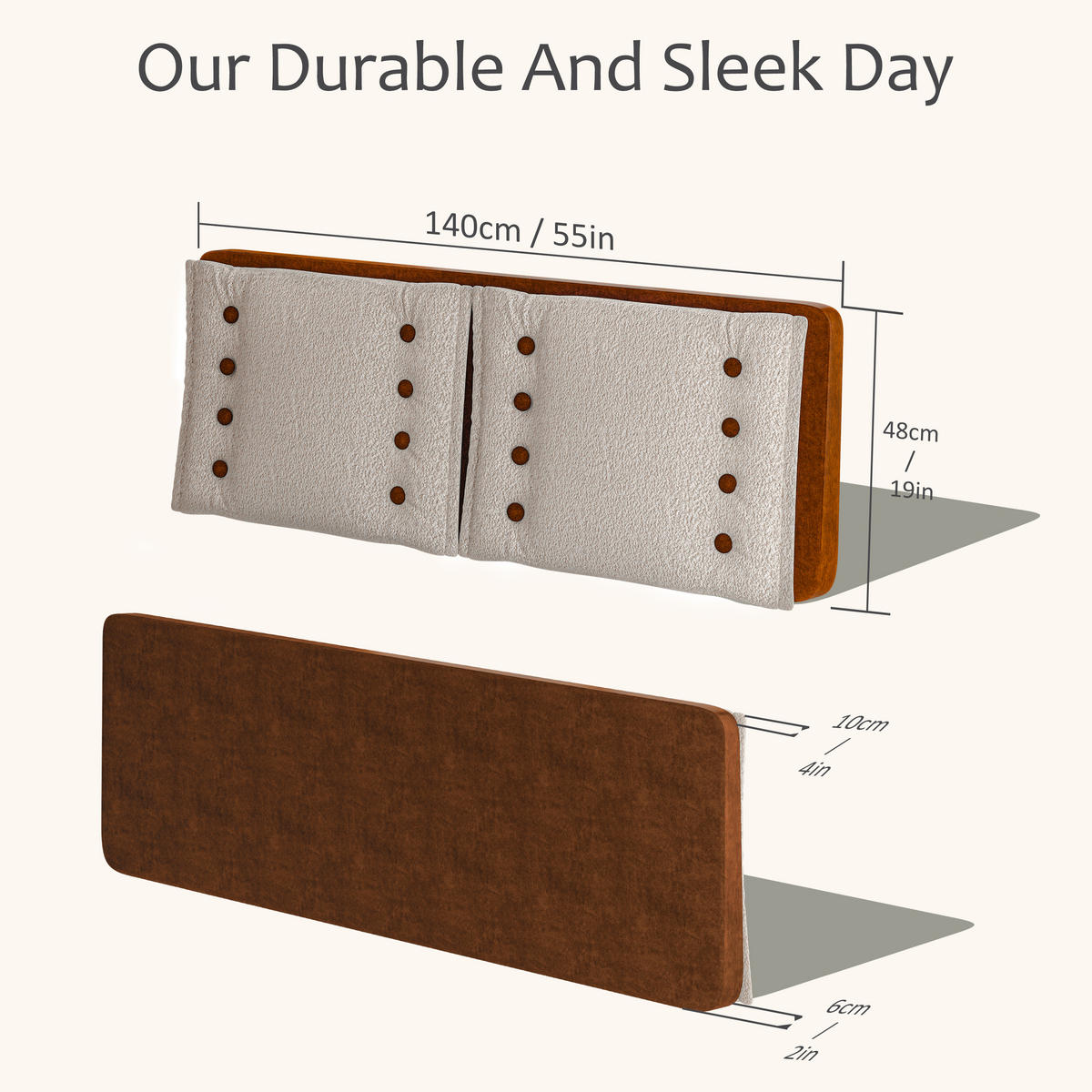 POLSTER-KOPFTEIL 140cm - Beige/Braun, Textil (140/48/16cm) - Vercart