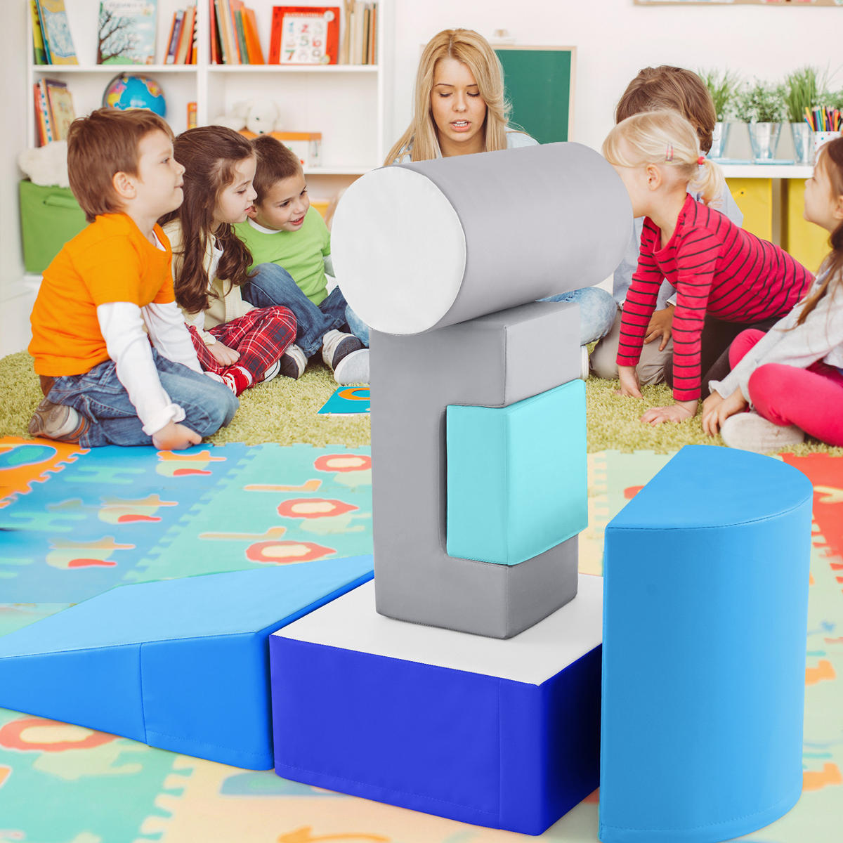 SCHAUMSTOFFBLOCK Blau (6-teilig) - Blau, Leder (60/20/40cm) - COSTWAY