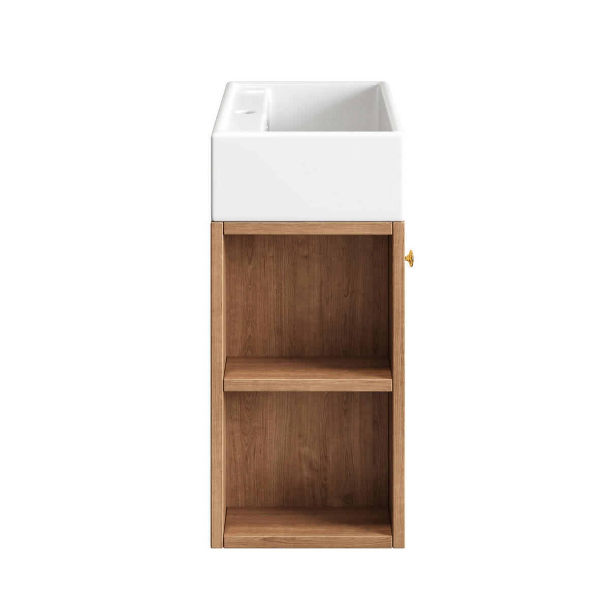 BADEZIMMERSCHRANK 55x31x66.5 cm Braun & Weiß aus Kunststoff mit Keramikbecken & 3D-Paneel - Braun, Holzwerkstoff (55/66.5/31cm) - Modfu
