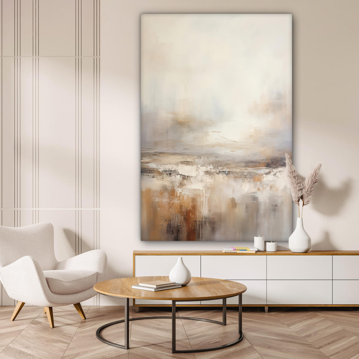 LEINWANDBILD Kunst - Industriell - Grau - Braun - Abstrakt Deko Groß 90x140 cm - Sandfarben, Textil (90/140cm) - MuchoWow