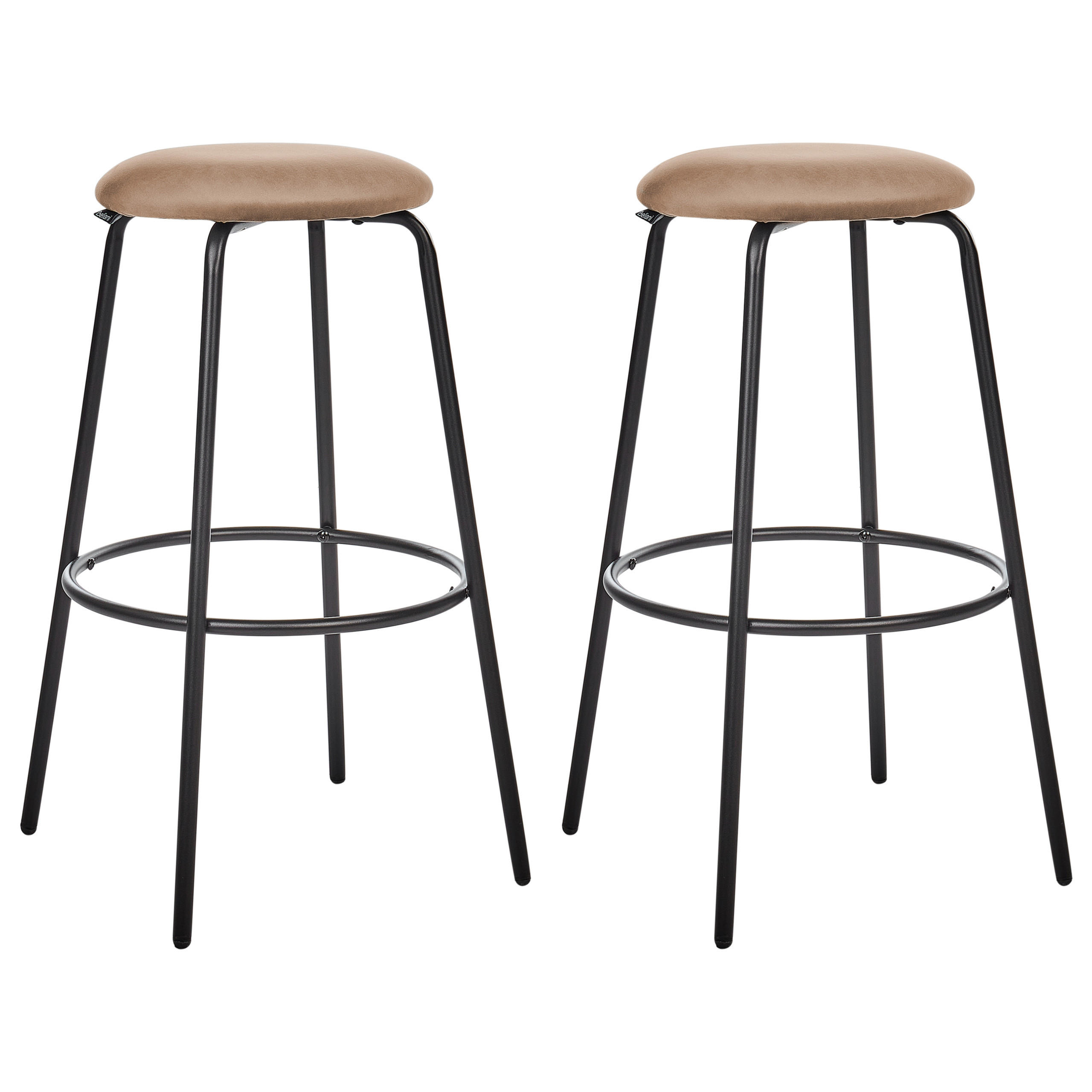 BARHOCKER 2er-Set Samtstoff Hellbraun Morton - Hellbraun, Textil (43/75/43cm) - Beliani