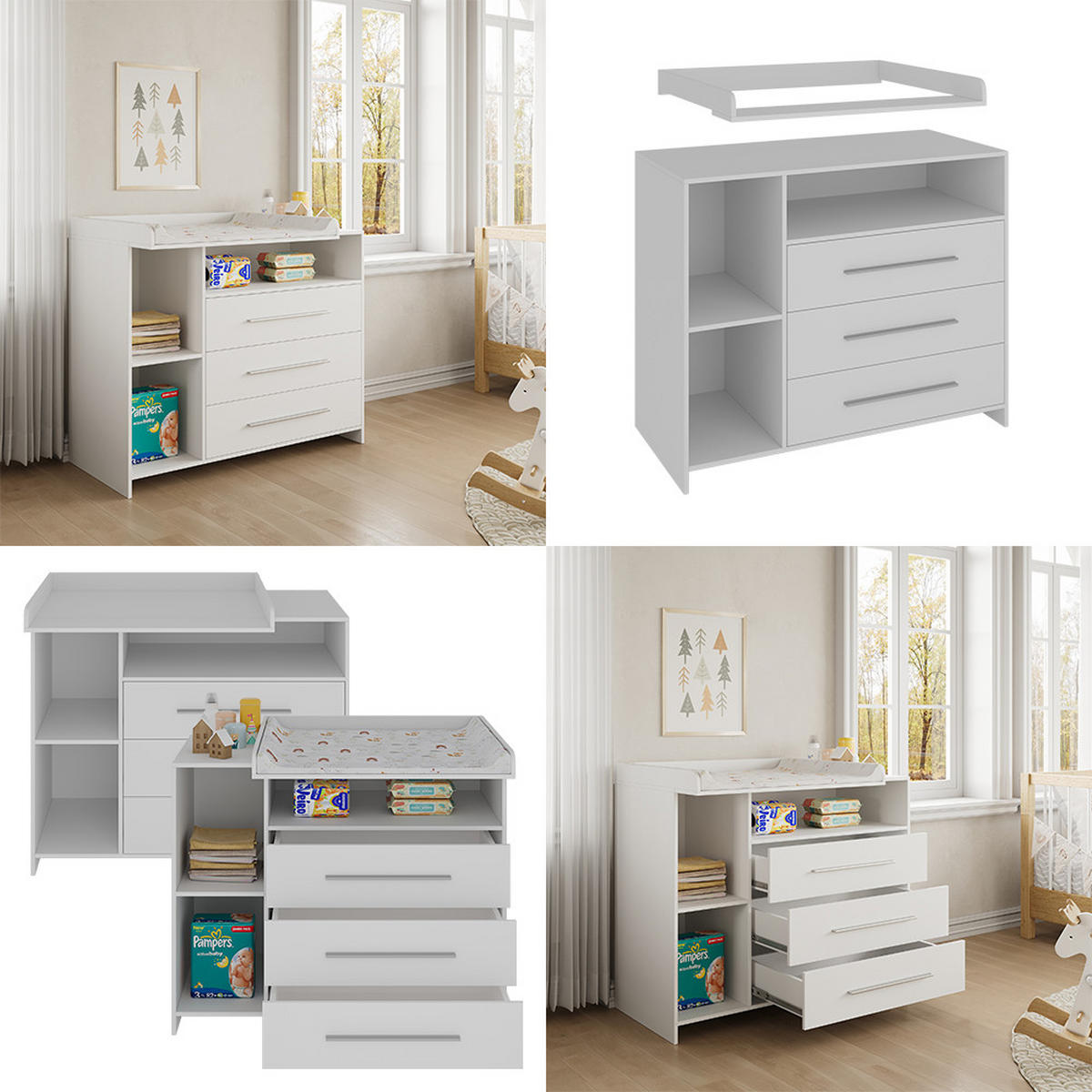 WICKELKOMMODE Paula Weiß 110 x 93.5 cm mit Wickelaufsatz - Weiß, Holzwerkstoff (110/93.5/53cm) - Vicco
