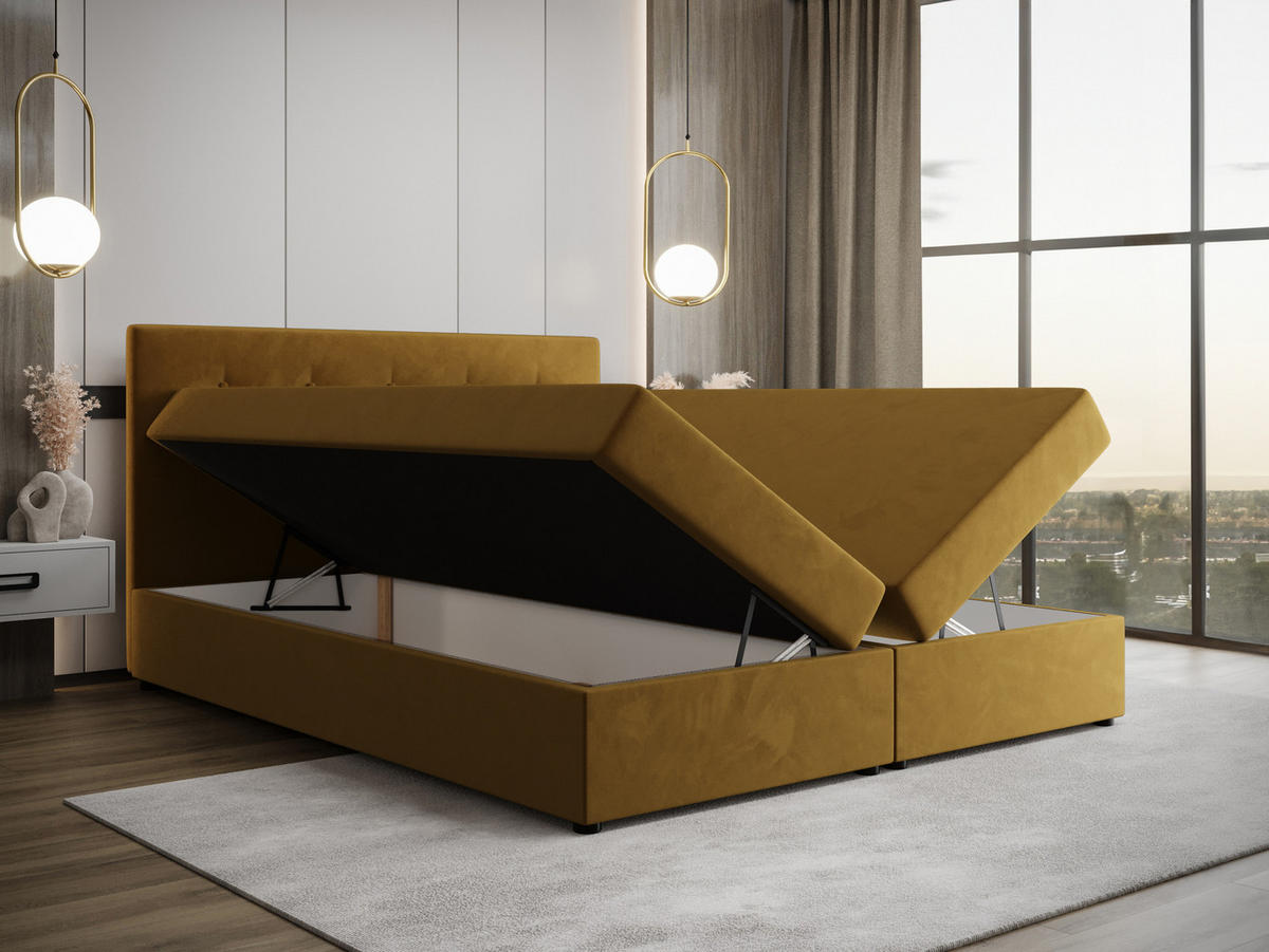 BOXBETT FADO 22 mit Matratze H3, Bonell und Topper 140x200 Itaka 33 - Orange, Holz/Textil (140/200cm) - Bedante