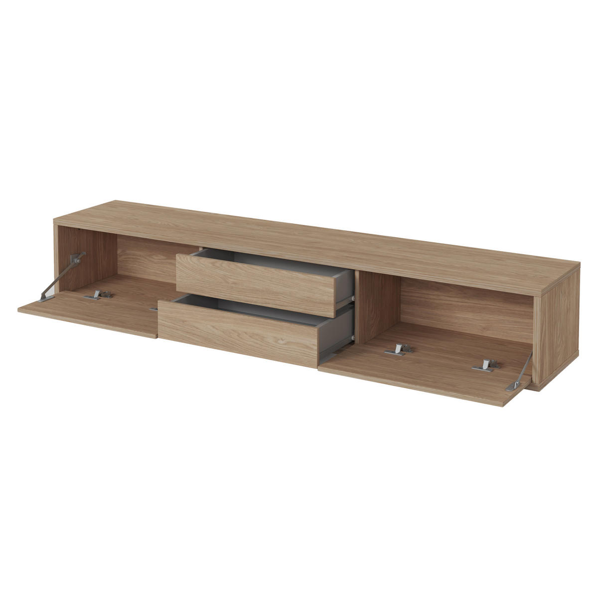 LOWBOARD LIVIA 180x37x32 cm mit 2 Schubladen und 2 Türen Eichefarben - Eichefarben, Holzwerkstoff (180/32/37cm) - MASSENO