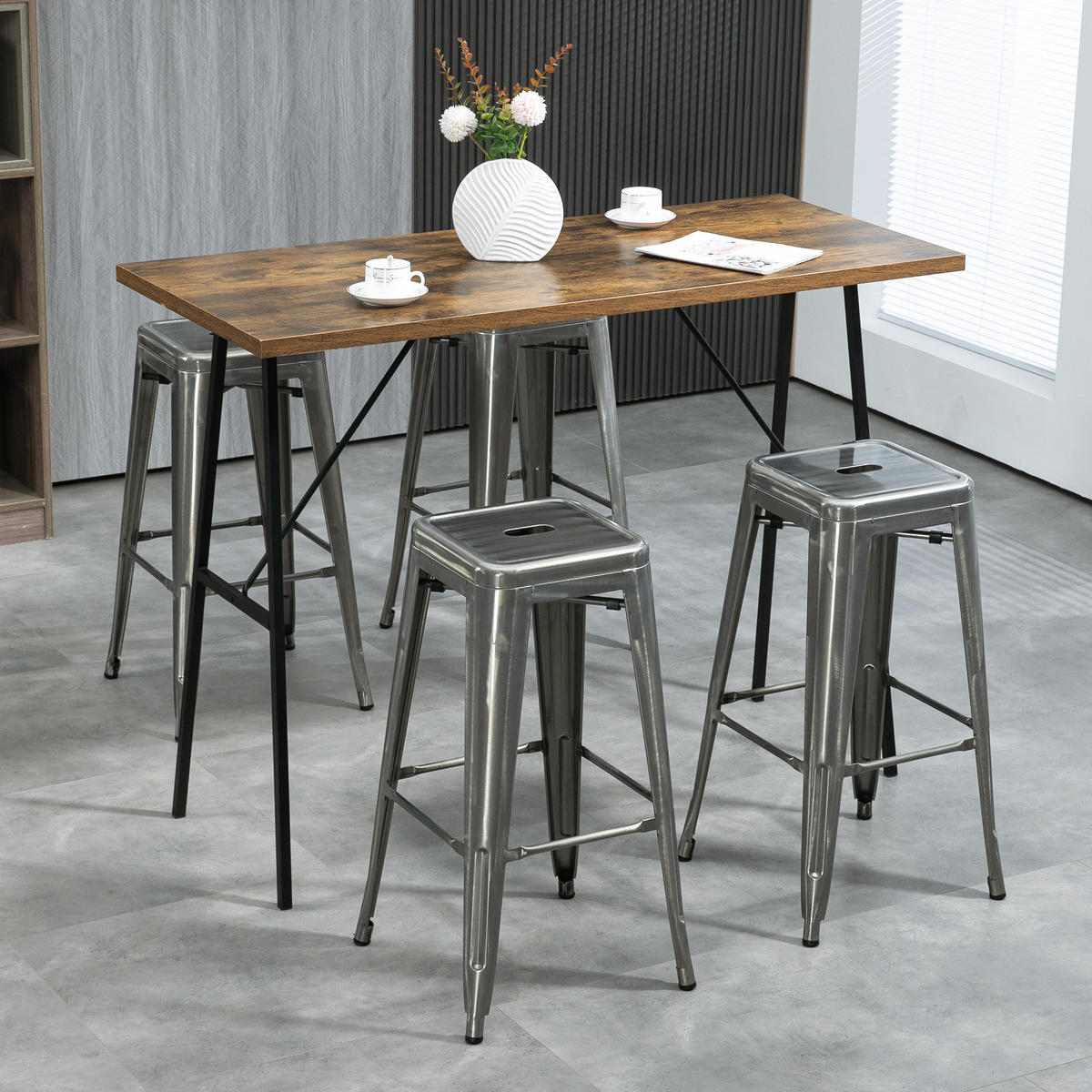 BARHOCKER 4er-Set DE-14729 industriell stapelbar mit Fußstütze Silber - Silberfarben, Metall (43/76/43cm) - ComfortXL