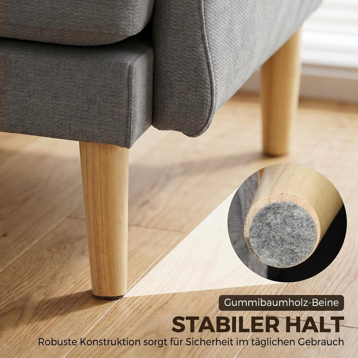 SESSEL Polyester Kautschukholz Dunkelgrau - Dunkelgrau/Naturfarben, Holzwerkstoff/Textil (80/88/103cm) - HOMCOM