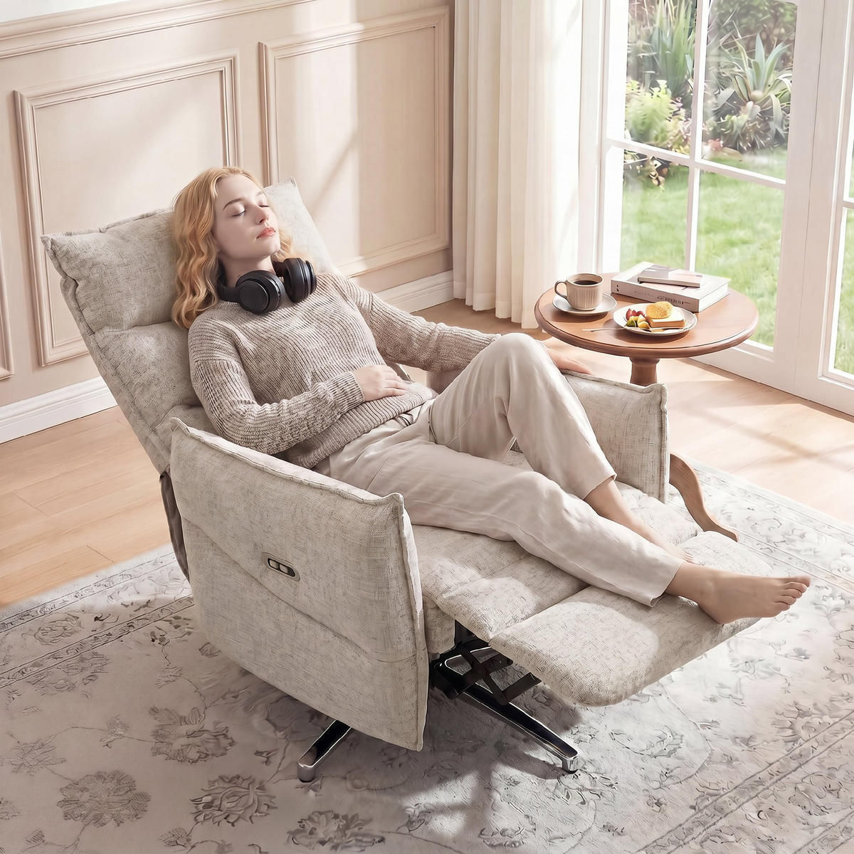 RELAXSESSEL DE-06443 160° neigbar, USB-A & USB-C Beige - Beige, Textil/Metall (76/111/88cm) - ComfortXL