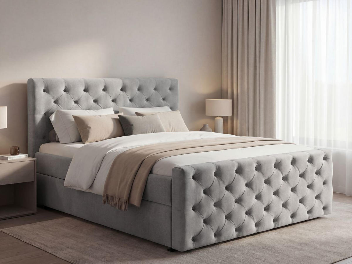 BOXBETT Montego 180x200 Hellgrau - Hellgrau, Holz/Textil (180/200cm) - Graingold