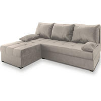 ECKSOFA RITA Beige Plüsch-Stoff mit Schlaffunktion - Beige, Holz (200/141cm) - MASSENO