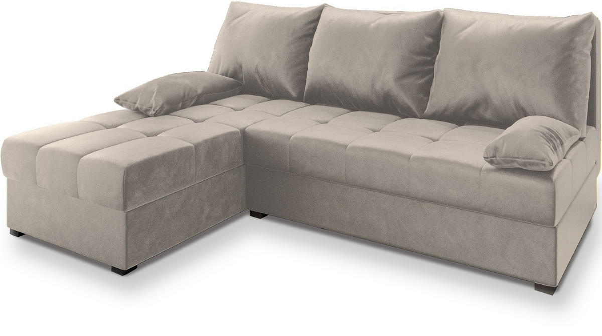 ECKSOFA RITA Beige Plüsch-Stoff mit Schlaffunktion - Beige, Holz (200/141cm) - MASSENO